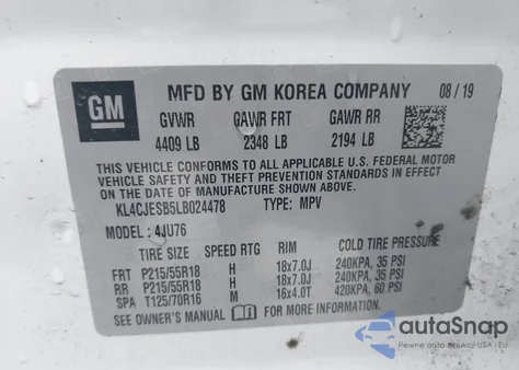 2020 Buick Encore Awd Preferred из США, поврежденный, VIN KL4CJESB5LB024478